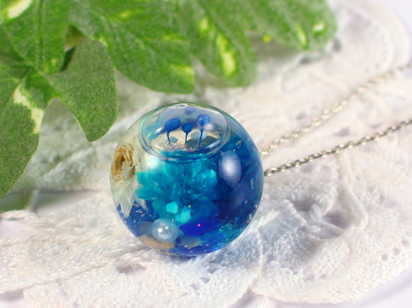 送料無料】フラワースノードームネックレス 海の雫 項鍊 アトリエ