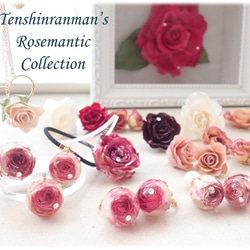 晶瑩　玫瑰乾燥花✕Swarovski　樹脂加工耳夾　Tenshinranman's Rosemantic空郵台灣5-7 第7張的照片