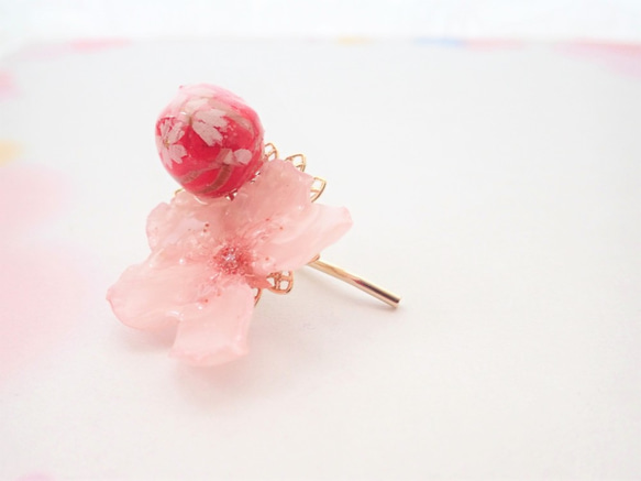 桜ハンドメイド2021　本物の桜✕京和紙ボール　ポニークリップ 4枚目の画像