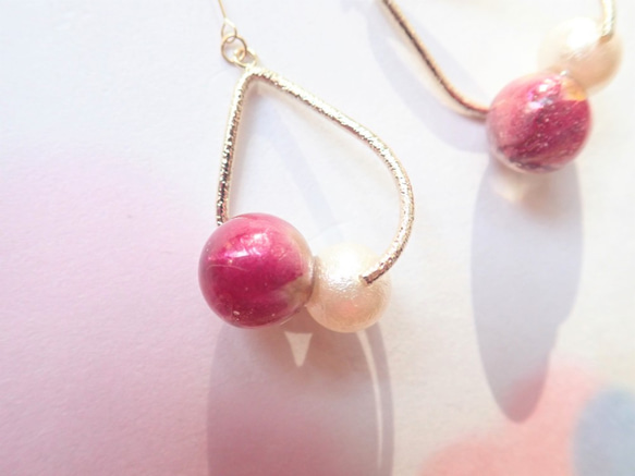薔薇之露　玫瑰花蕾✕日本空氣珍珠　寶珠耳環　耳針可轉耳夾　❊空郵台灣5-7天 第5張的照片