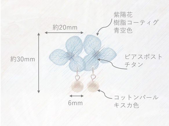 青空　繡球花永生花✕日本棉珍珠　樹脂加工耳環　耳針可轉耳夾　❊空郵台灣5-7天 第7張的照片