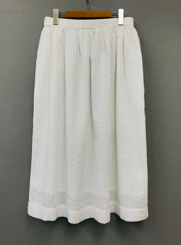 【ピンタック刺繍】【涼しいインド綿を使用】ピンタック刺繍のスカート　白 5枚目の画像