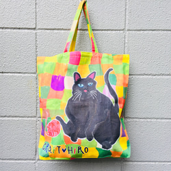 【大容量◎】黒ネコの市松柄エコバッグ 3枚目の画像