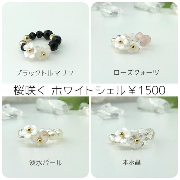 再…再販「桜咲く」ホワイトシェル桜 リングカフ、ear clip、foop earring 花　flower 4枚目の画像