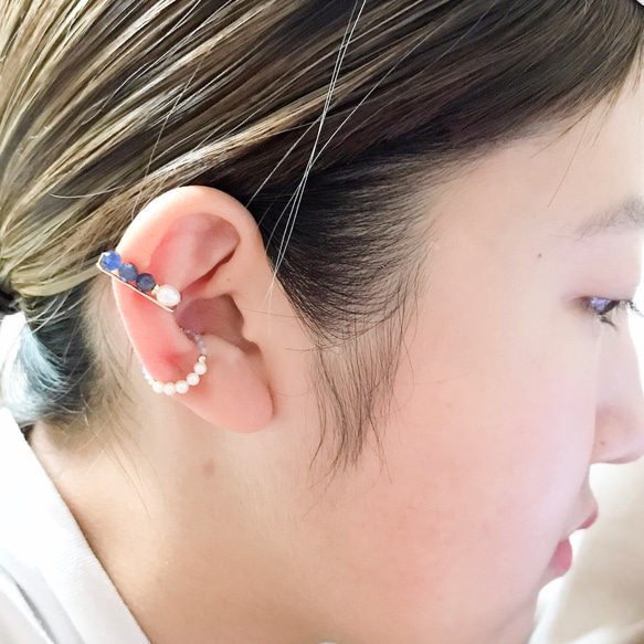 【LINE】淡水パール version rectangle Ear cuff・Ear clip k14gf 8枚目の画像