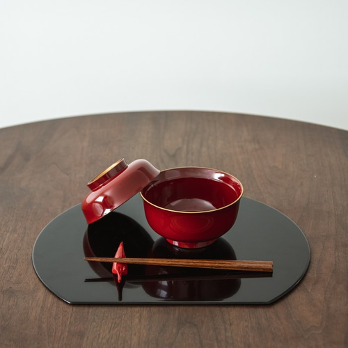 お正月 一人雑煮セット 梅盆 朱塗轆轤目雑煮椀 京塗細箸