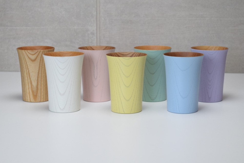 【7色のやさしい色の木製のかっぷ】とりどり　かっぷ　大