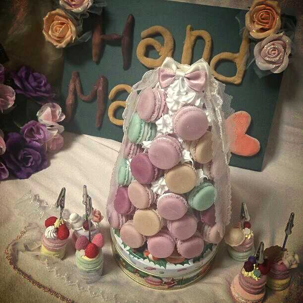 マカロンタワー ウェディング インテリア リボン レース 樹脂粘土 送料無料