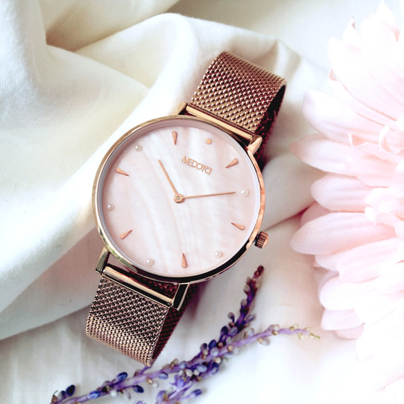 MEDOTA Thetis系列貝殼面簡約米蘭錶帶女錶 / SE-8503 粉色 第3張的照片
