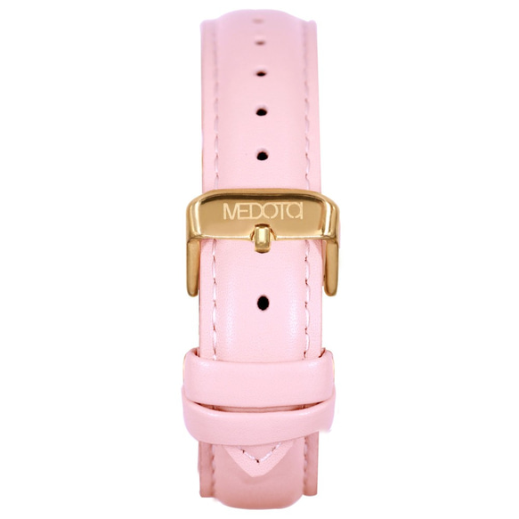 MEDOTA RAINBOW系列優雅彩色鑽石粉色真皮錶帶女錶 / RO-10601 金色 第7張的照片