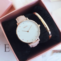 MEDOTA RAINBOW系列優雅彩色鑽石粉色真皮錶帶女錶 / RO-10602 玫瑰金色 第2張的照片
