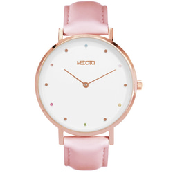MEDOTA RAINBOW系列優雅彩色鑽石粉色真皮錶帶女錶 / RO-10602 玫瑰金色 第4張的照片