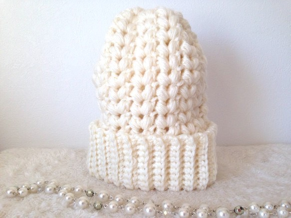 玉編みハートのニット帽【ホワイト】 ニット帽・ビーニー MAKe*It 通販