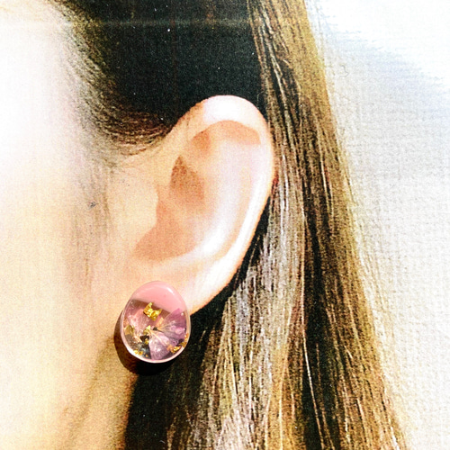 ピンク系 フラワー レジン ピアス ハンドメイド イヤリング変更可