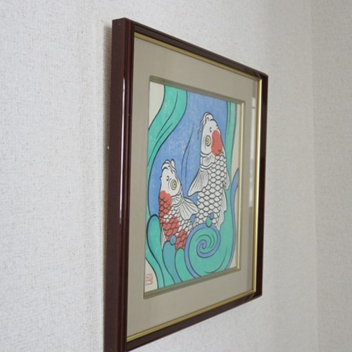 絵画　鯉　作者不明　彩画　契園　額付き　額縁/K-2 絵画 鯉 作者不明 彩画 契園 額付き 額縁/K-2 楽天市場】絵画