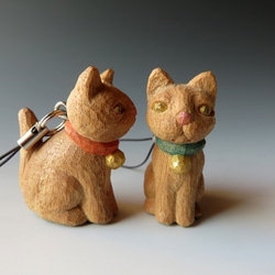 木彫りの猫 にゃんこストラップ 4枚目の画像