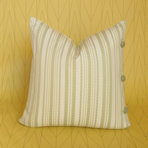 ボタンxストライプ【クッションカバー45x45cm】（送料無料）グリーン