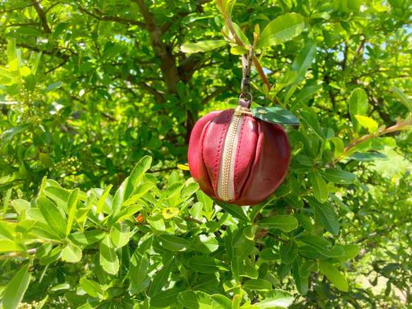 【受注製作◆納期約3週間】ヌメ革ミニポーチ　「pomme」ダークレッド 1枚目の画像