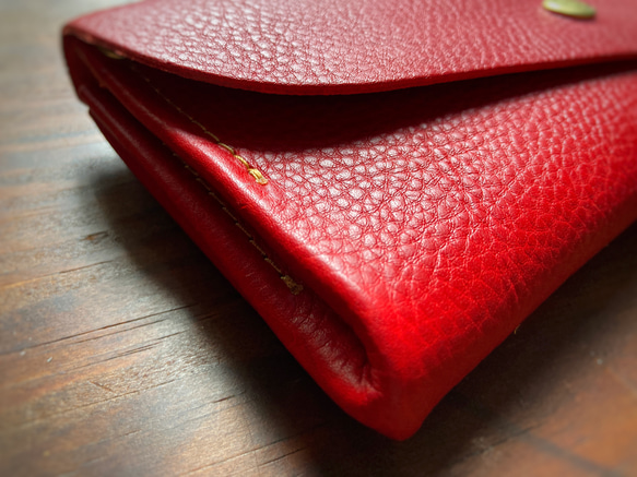 【受注製作（納期約2週間）】イタリアンレザー◆ファスナーレス長財布 「series-envelope」スカーレット 2枚目の画像