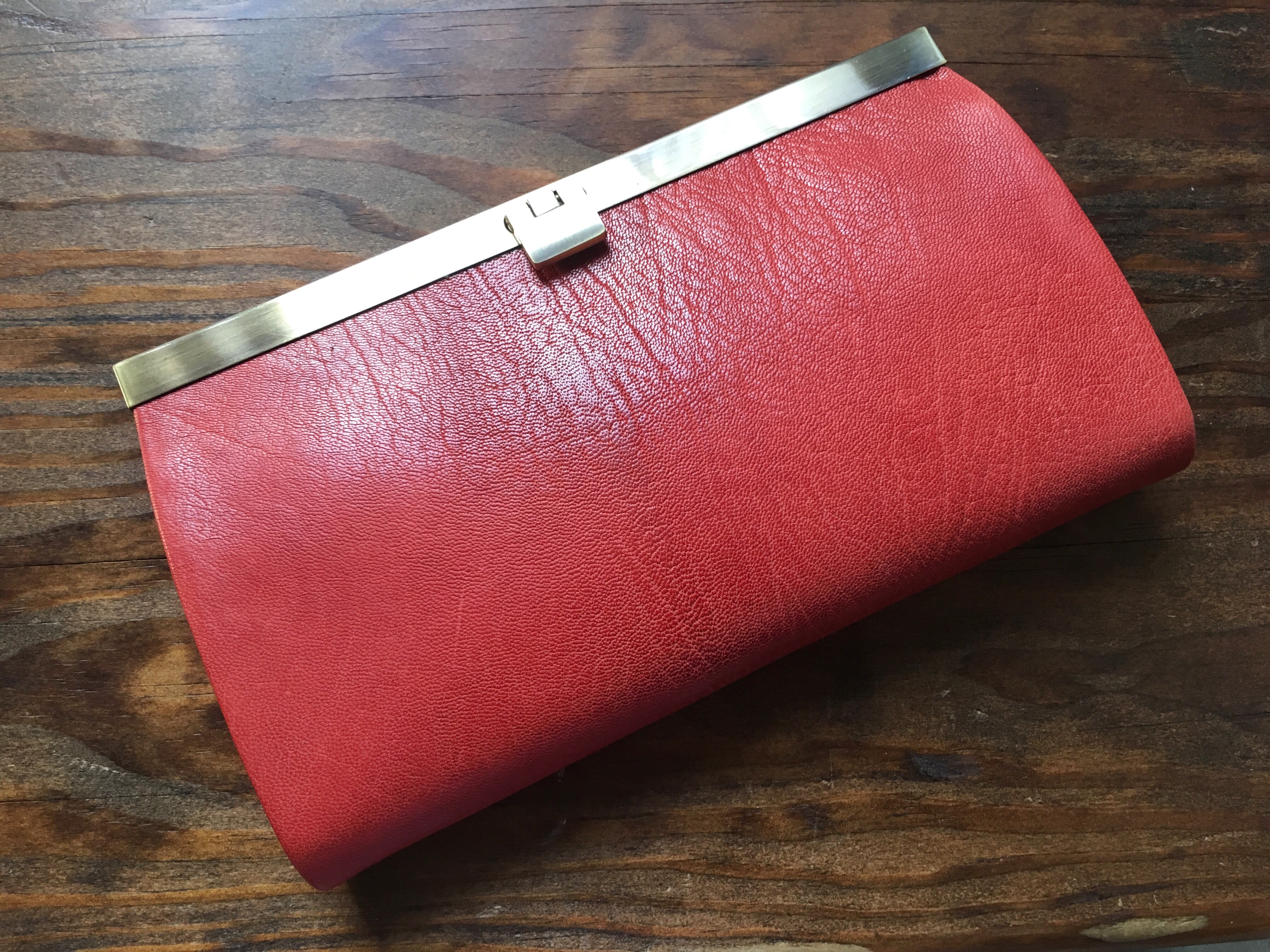 【受注製作（納期約1ヶ月半）】 フランスゴートレザー長財布＊カード16枚収納「rectangle」テラコッタ×ターコイズ