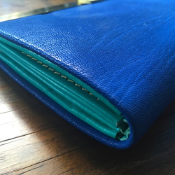 【定做（交貨時間：約一個半月）】法國山羊皮錢包*16卡收納“長方形”青金石藍 第2張的照片