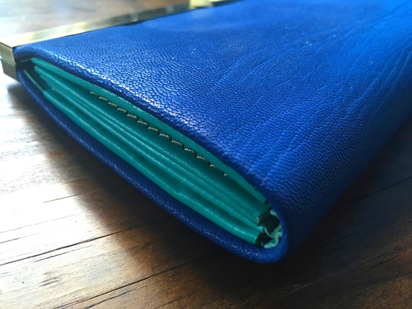 【定做（交貨時間：約一個半月）】法國山羊皮錢包*16卡收納“長方形”青金石藍 第2張的照片