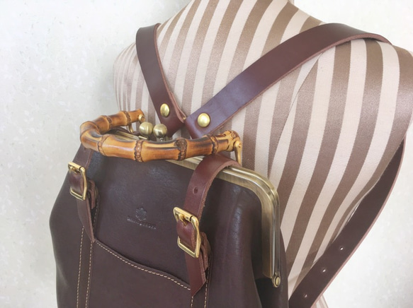 [定制（交貨時間約 1 個半月）] Tochigi Leather Gamaguchi Nume 皮革帆布背包“ruotare- 第2張的照片