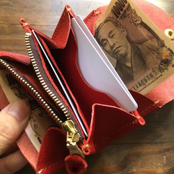 [定做（交貨時間：約一個半月）]不要折疊鈔票！最小的錢包“信封”（意大利皮革猩紅色） 第3張的照片