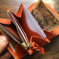 【訂做（交貨時間約1個月）】無需摺紙！最小的錢包“信封”（意大利皮革 Arancia） 第3張的照片