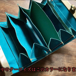 [訂製（交貨時間約 1.5 個月）] 雙折錢包“avanico-harf”冷凍藍色 x 綠松石色 第2張的照片