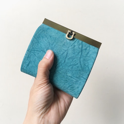 [訂製（交貨時間約 1.5 個月）] 雙折錢包“avanico-harf”冷凍藍色 x 綠松石色 第6張的照片