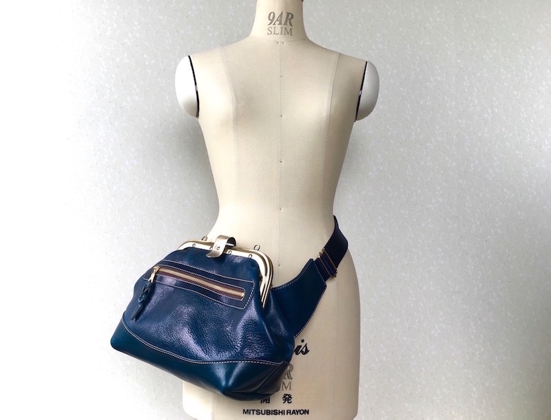 【受注製作（納期2〜2.5ヶ月）】国産オイルヌメ革のがまぐちボディ×ヒップバッグ（２wayバッグ）