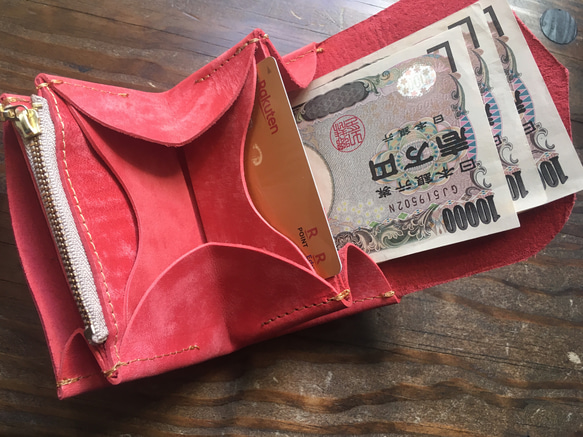 [定購（交貨大約一個半月）]不要折疊鈔票！最小的錢包“信封”（意大利磨砂皮玫瑰粉紅色） 第6張的照片