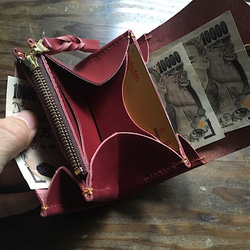 【受注製作（納期約3週間）】 お札を折らない！ミニマル財布「envelope」（イタリアンレザー・プラム） 5枚目の画像