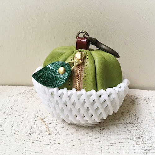 受注製作（納期約10日）】りんごミニポーチ「pomme」青りんご ポーチ