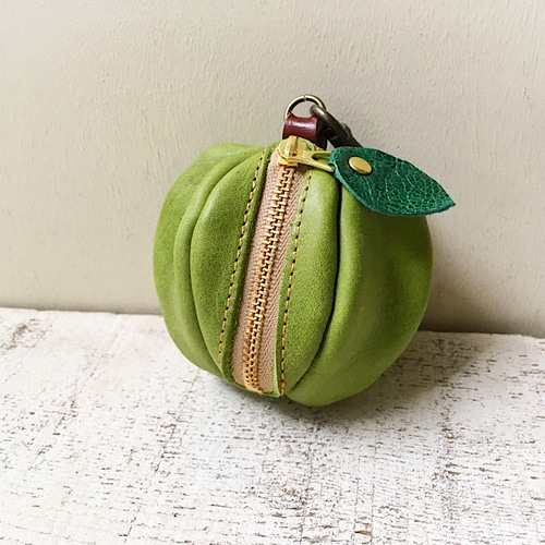 受注製作（納期約10日）】りんごミニポーチ「pomme」青りんご ポーチ