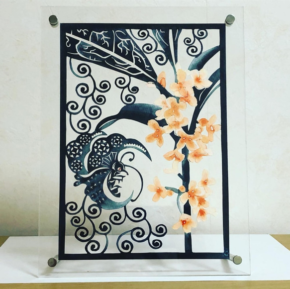 金木犀唐草大岡七宝蝶文様 切り絵 胡蝶の杜 通販 10997419
