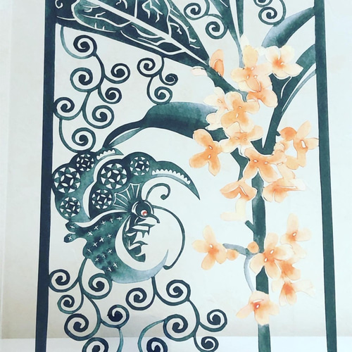 金木犀唐草大岡七宝蝶文様 切り絵 胡蝶の杜 通販 10997419