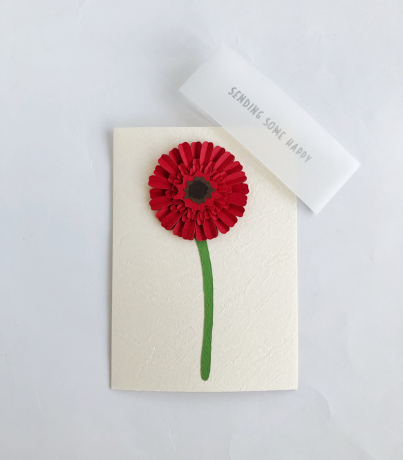 【再販】ガーベラのメッセージカード・封筒付 　ガーベラ（赤）×本体（クリーム） 2枚目の画像