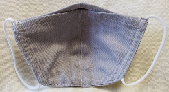 普通サイズ　頬まで隠れる！ポケットつきワイヤー入り立体マスク　(フィルター付き)　二重織ツイルガーゼ・グレー 4枚目の画像