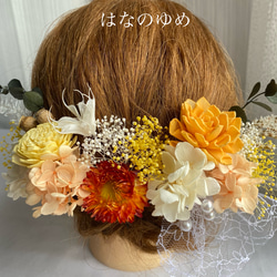 ドライフラワー髪飾り プリザーブドフラワー 水引 チュール ヘッド
