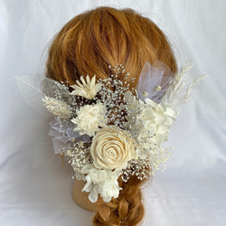 ドライフラワー髪飾り　プリザーブドフラワー　チュールヘッドドレス　結婚式　前撮り　 4枚目の画像