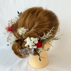 ドライフラワー髪飾り　プリザーブドフラワー　チュールヘッドドレス　結婚式　前撮り　成人式 3枚目の画像