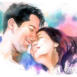 Custom Couple/ Friends Portrait Water colour for two face 5枚目の画像