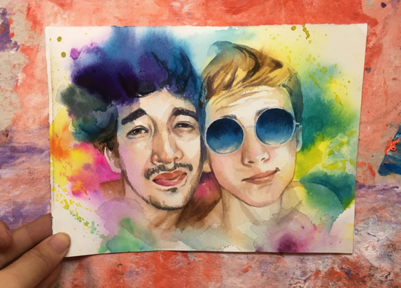 Custom Couple/ Friends Portrait Water colour for two face 7枚目の画像