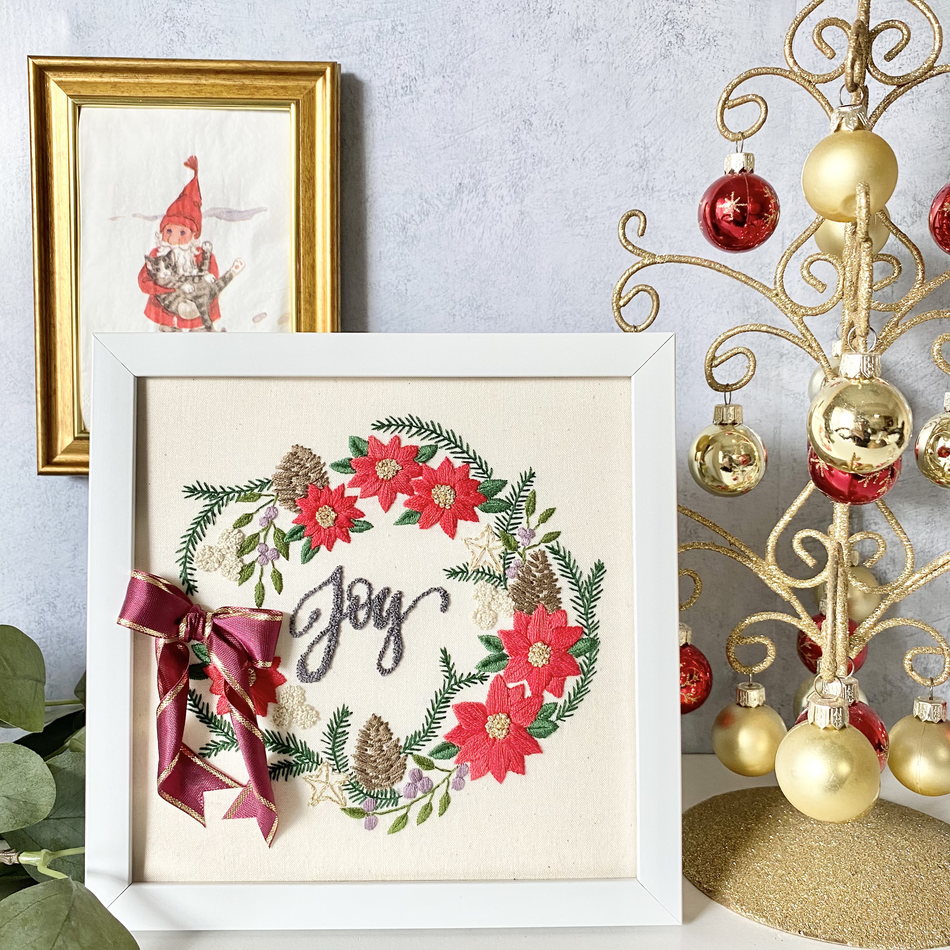 刺繍　リース　17×17cm  受注製作　ウェルカムボード　ファミリーボード