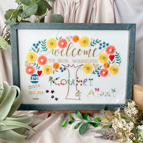 定番のお歳暮&冬ギフトの商品をすべ ウール刺繍ウェルカムボードキット デザインNo,W02 花束 ウェルカムボード