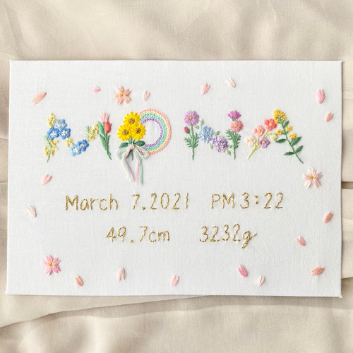 命名書 刺繍 A5サイズ 受注製作 ネームボード ベビーボード