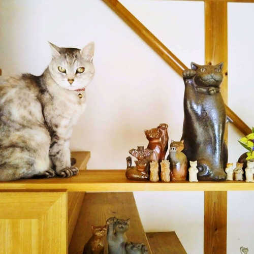 備前焼 猫置物 招き猫
