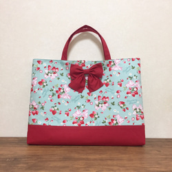 リボンと花柄×帆布のお洒落な入園入学グッズ オーダーページ 入園入学グッズ 5点セット - 保育園 幼稚園 レッスンバッグ 花柄